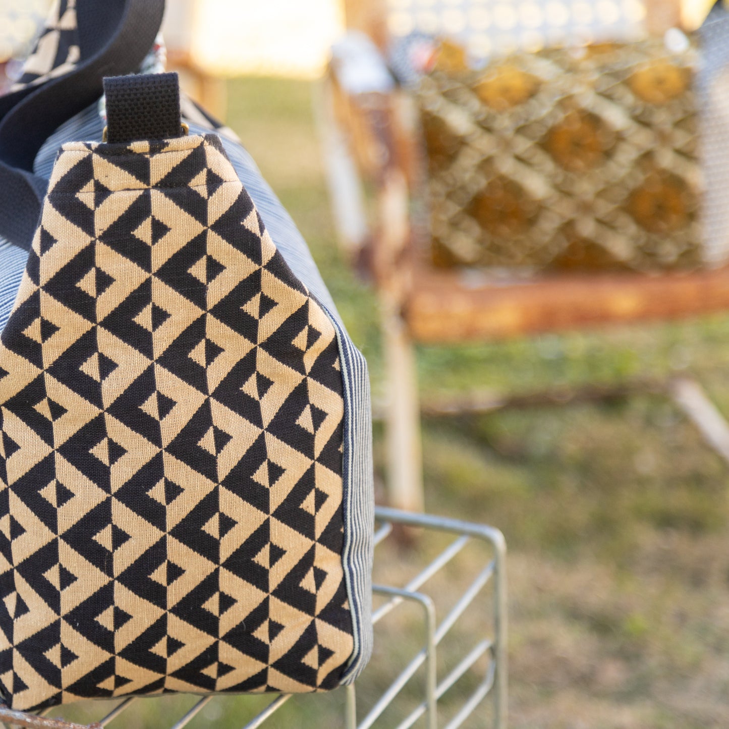 Shoulder bag in hickory stripe and diamond check